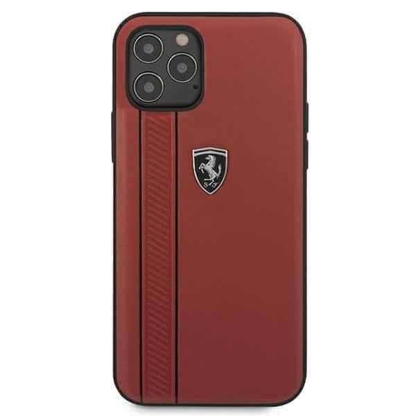 FERRARI OFF TRACK HARD LEATHER CASE EMBOSSED STRIPES - IPHONE 12 / 12 PRO